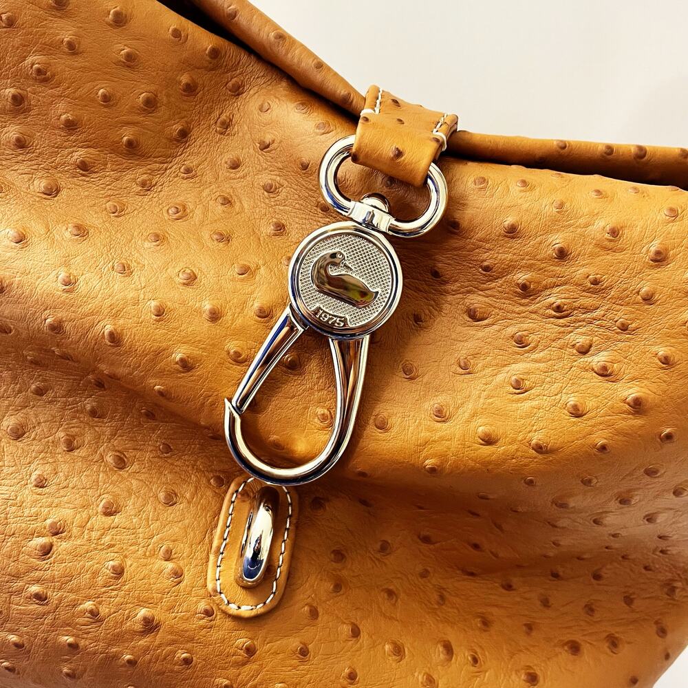 NEW Dooney & Bourke Caramel Ostrich Embossed Leather Logo Lock Hobo Bag NWT $388 - Picture 7 of 9